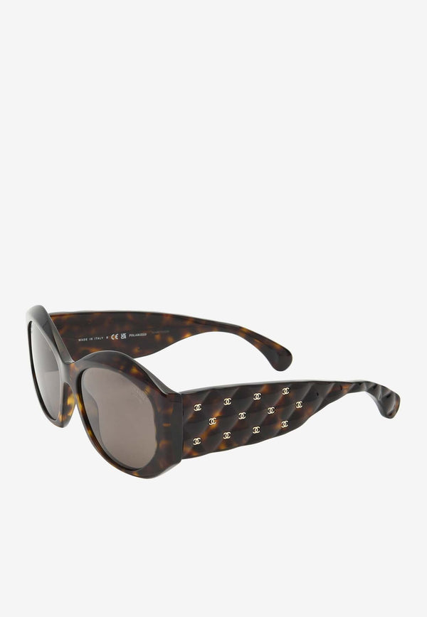 Quilted-Effect Oval Sunglasses