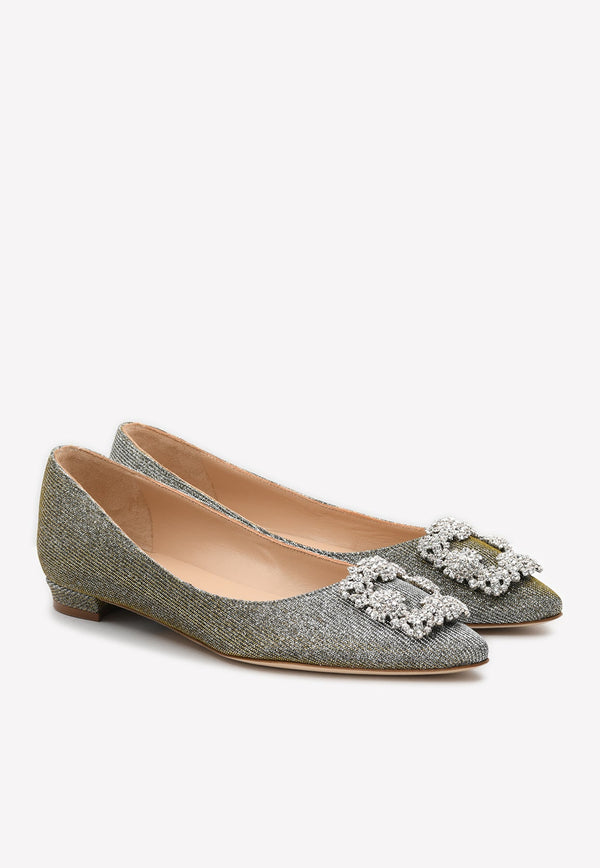 Hangisi Glittered Ballet Flats with Crystal Buckle