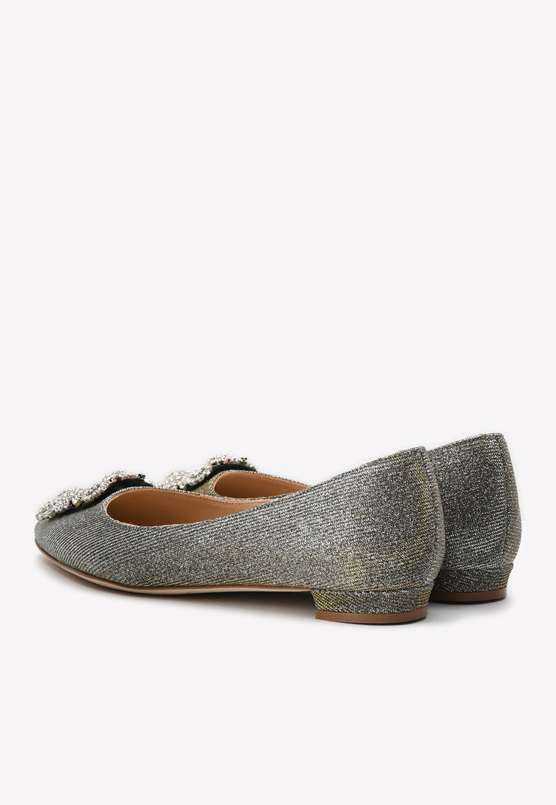 Hangisi Glittered Ballet Flats with Crystal Buckle