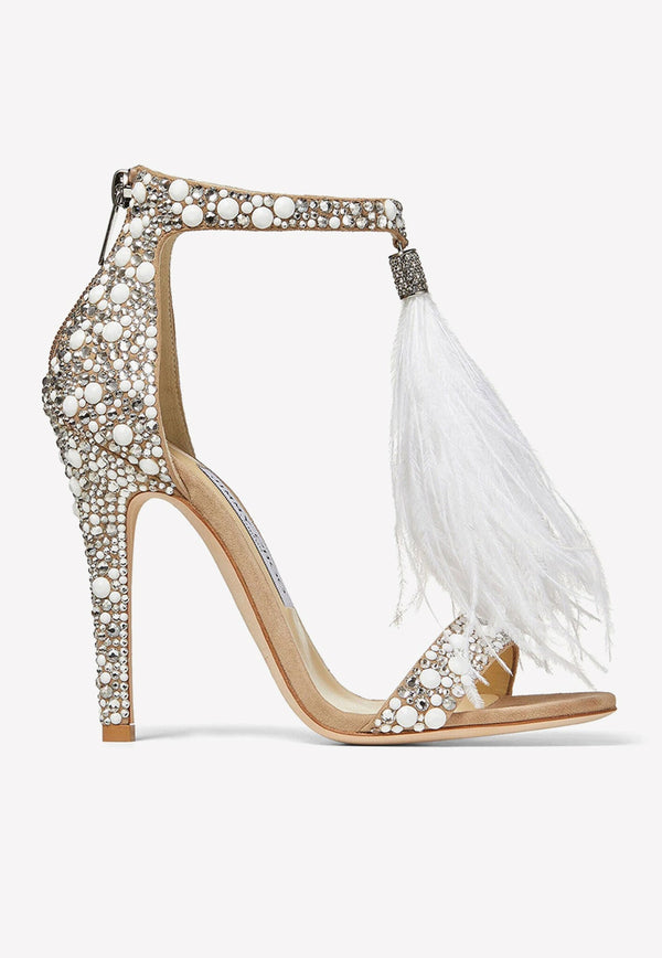 Viola 110 Crystal Suede Sandals with Feather Tassel