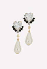 Clip-On Crystal and Pearl Drop Earrings