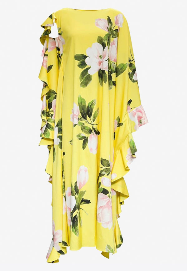 Peonia Reedition Print Flounced Silk Midi Dress